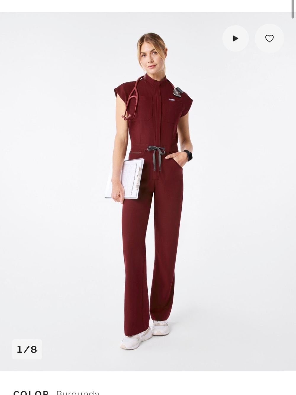 Figs Burgundy Wide-Leg Medical Jumpsuit